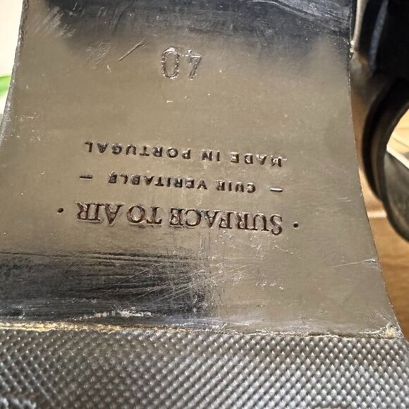 Surface to Air Black Leather Double Ankle Wrap Silver Buckle Block Heel Sandal - Picture 15 of 15